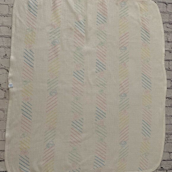 Vintage Baby Morgan Cozy‎ Bear Pastel Blanket Thermal Waffle Weave Security EUC - Picture 14 of 16